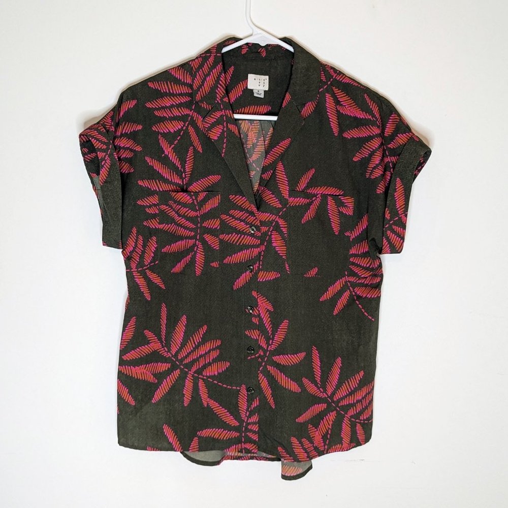 A New Day Green & Pink Tropical Shirt
